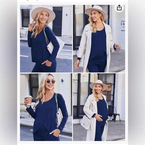 Ekouaer Maternity Nursing Pajama Set Long Sleeve Top & Pants with Pockets NWT - Picture 3 of 7